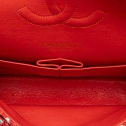 Pre Owned Chanel Red Jumbo Tweed Double Flap