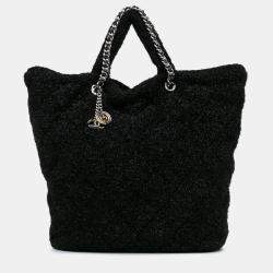 Pre Owned Chanel Black Large Quilted Knit Pluto Glitter Satchel