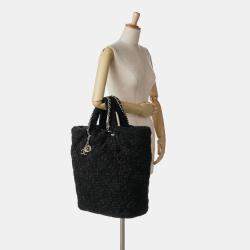 Pre Owned Chanel Black Large Quilted Knit Pluto Glitter Satchel