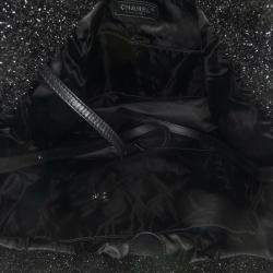 Pre Owned Chanel Black Large Quilted Knit Pluto Glitter Satchel