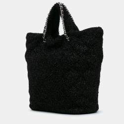 Pre Owned Chanel Black Large Quilted Knit Pluto Glitter Satchel