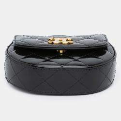 Pre Owned Chanel Black Mini CC Quilted Patent Leather Top Handle Clutch with Chain