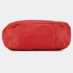 Pre Owned Chanel Red Medium Quilted Caviar Frame Tote
