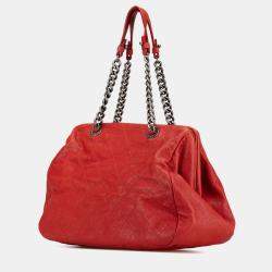 Pre Owned Chanel Red Medium Quilted Caviar Frame Tote