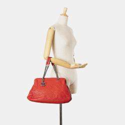 Pre Owned Chanel Red Medium Quilted Caviar Frame Tote