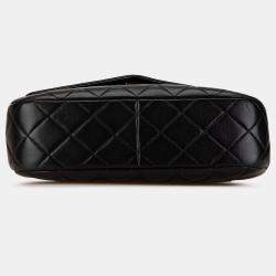 Pre Owned Chanel Black Quilted Lambskin Half Moon Single Flap
