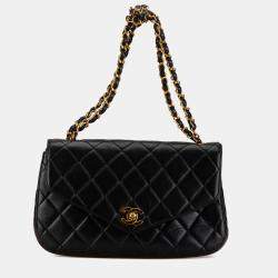 Pre Owned Chanel Black Quilted Lambskin Half Moon Single Flap