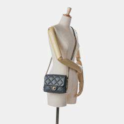 Pre Owned Chanel Blue Mini Quilted Lambskin Crush on Chains Flap
