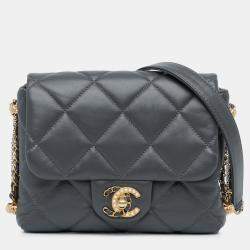 Pre Owned Chanel Blue Mini Quilted Lambskin Crush on Chains Flap