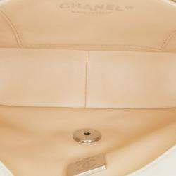 Pre Owned Chanel White Mini Quilted Lambskin Chain Rows Flap