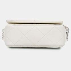 Pre Owned Chanel White Mini Quilted Lambskin Chain Rows Flap