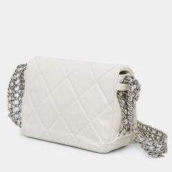 Pre Owned Chanel White Mini Quilted Lambskin Chain Rows Flap
