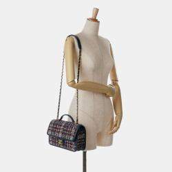 Pre Owned Chanel Blue Small Tweed School Memory Top Handle Flap
