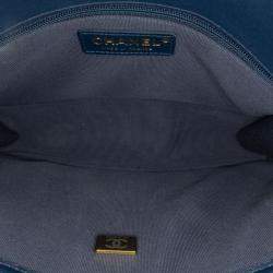 Pre Owned Chanel Blue Small Tweed School Memory Top Handle Flap