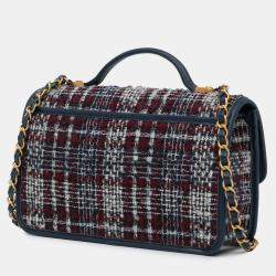 Pre Owned Chanel Blue Small Tweed School Memory Top Handle Flap
