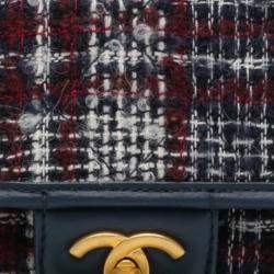 Pre Owned Chanel Blue Small Tweed School Memory Top Handle Flap