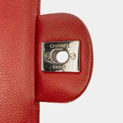 Pre Owned Chanel Red Medium Classic Caviar Double Flap