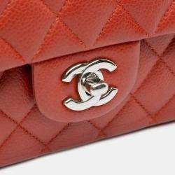 Pre Owned Chanel Red Medium Classic Caviar Double Flap