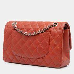 Pre Owned Chanel Red Medium Classic Caviar Double Flap