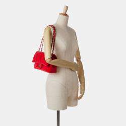 Pre Owned Chanel Red Medium Classic Velvet Double Flap