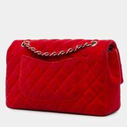Pre Owned Chanel Red Medium Classic Velvet Double Flap