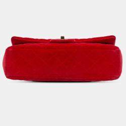 Pre Owned Chanel Red Medium Classic Velvet Double Flap