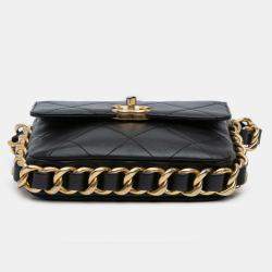 Pre Owned Chanel Black Small Quilted Calfskin Framing Chain Flap