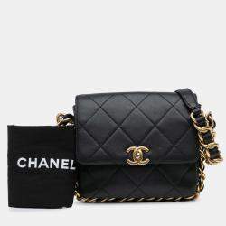 Pre Owned Chanel Black Small Quilted Calfskin Framing Chain Flap
