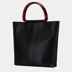 Pre Owned Chanel Black Caviar Tortoise Top Handle Tote
