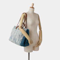 Pre Owned Chanel Blue Large Fringed Denim Shopping Tote