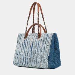 Pre Owned Chanel Blue Large Fringed Denim Shopping Tote