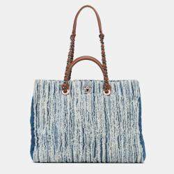 Pre Owned Chanel Blue Large Fringed Denim Shopping Tote