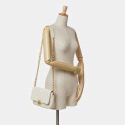 Pre Owned Chanel Cream Small Quilted Caviar Chain Melody Flap