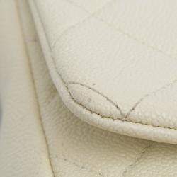 Pre Owned Chanel Cream Small Quilted Caviar Chain Melody Flap