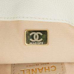 Pre Owned Chanel Cream Small Quilted Caviar Chain Melody Flap