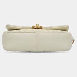 Pre Owned Chanel Cream Small Quilted Caviar Chain Melody Flap