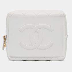 Pre Owned Chanel White Métiers d'Art CC Quilted Lambskin Box with Top Handle Bag