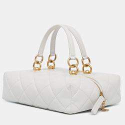 Pre Owned Chanel White Métiers d'Art CC Quilted Lambskin Box with Top Handle Bag