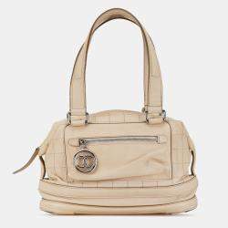 Pre Owned Chanel Brown Goatskin Square Stitch Essential Bowler