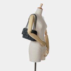 Pre Owned Chanel Black Medium Denim Double Flap