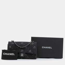 Pre Owned Chanel Black Medium Denim Double Flap