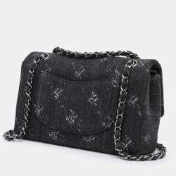 Pre Owned Chanel Black Medium Denim Double Flap