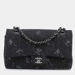 Pre Owned Chanel Black Medium Denim Double Flap