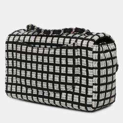 Pre Owned Chanel White Mini Rectangular Classic Ribbon Tweed Double Flap