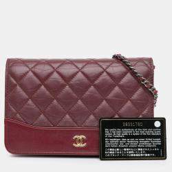 Pre Owned Chanel Red Quilted Aged Calfskin Gabrielle Wallet on Chain