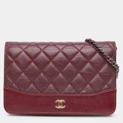 Pre Owned Chanel Red Quilted Aged Calfskin Gabrielle Wallet on Chain
