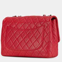 Pre Owned Chanel Red Jumbo Classic Caviar Single Flap