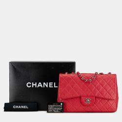 Pre Owned Chanel Red Jumbo Classic Caviar Single Flap