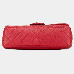 Pre Owned Chanel Red Jumbo Classic Caviar Single Flap