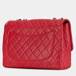 Pre Owned Chanel Red Jumbo Classic Caviar Single Flap